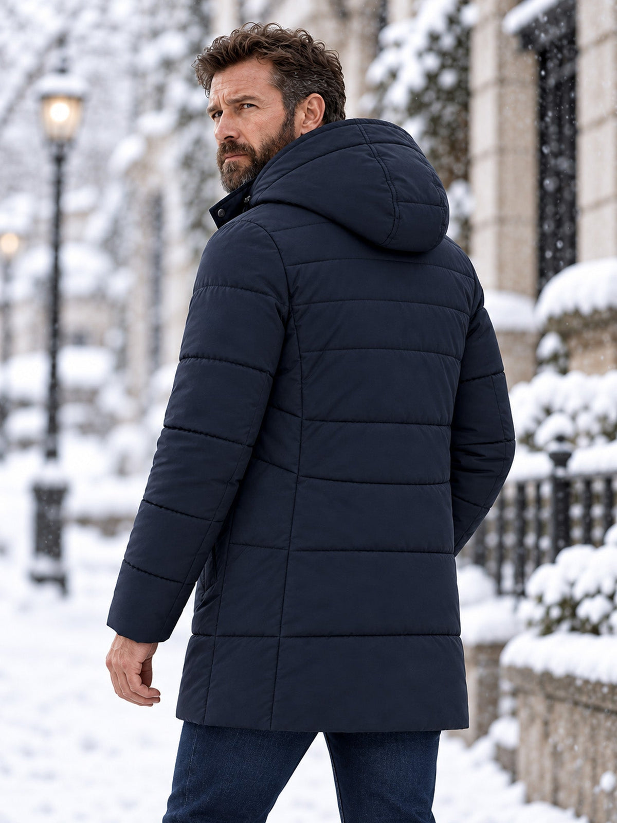Men's Mid-Length Winter Padded Thickened Business Casual Cotton Coat for Middle-Aged Men