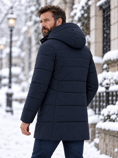 Men's Mid-Length Winter Padded Thickened Business Casual Cotton Coat for Middle-Aged Men
