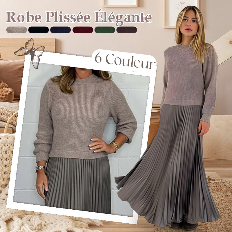 ✨ Élégance Sans Effort | Robe Femme Plissée à Col Rond