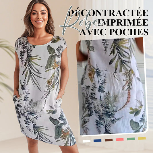 🌷Vente de printemps 50% de réduction🍀Robe à col rond à imprimé botanique pour femmes