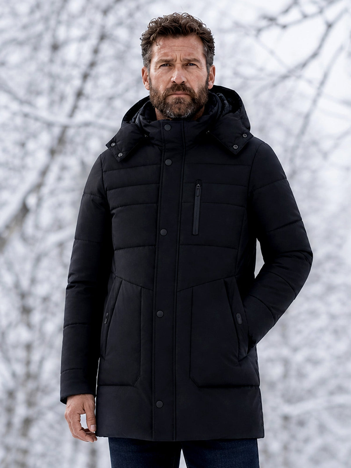 Men's Mid-Length Winter Padded Thickened Business Casual Cotton Coat for Middle-Aged Men