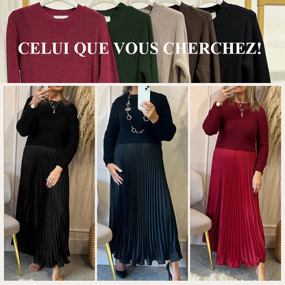 ✨ Élégance Sans Effort | Robe Femme Plissée à Col Rond