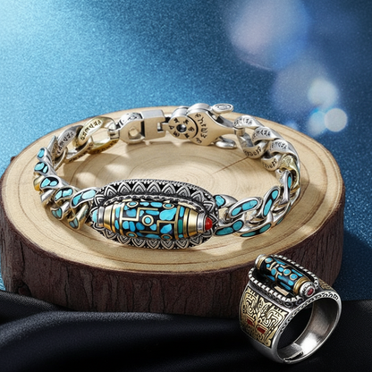 ✨Bracelet Dzi à neuf yeux avec mantra à six caractères en turquoise✨