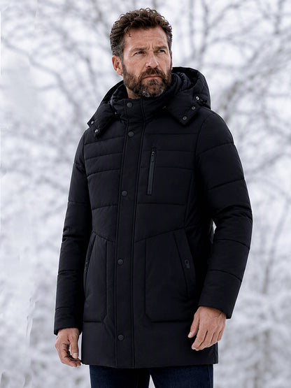 Men's Mid-Length Winter Padded Thickened Business Casual Cotton Coat for Middle-Aged Men