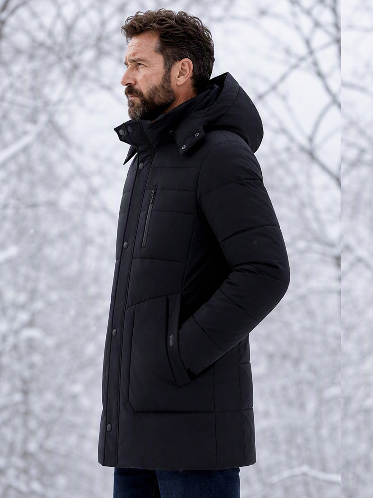 Men's Mid-Length Winter Padded Thickened Business Casual Cotton Coat for Middle-Aged Men