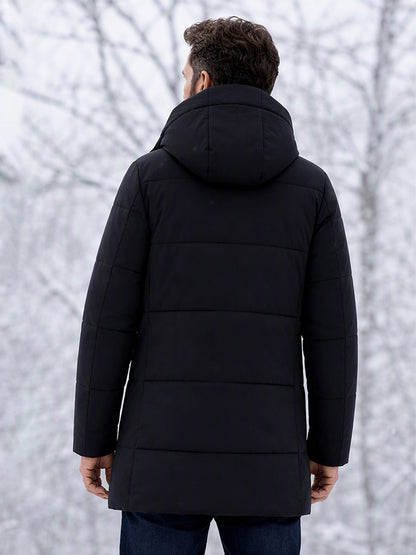 Men's Mid-Length Winter Padded Thickened Business Casual Cotton Coat for Middle-Aged Men