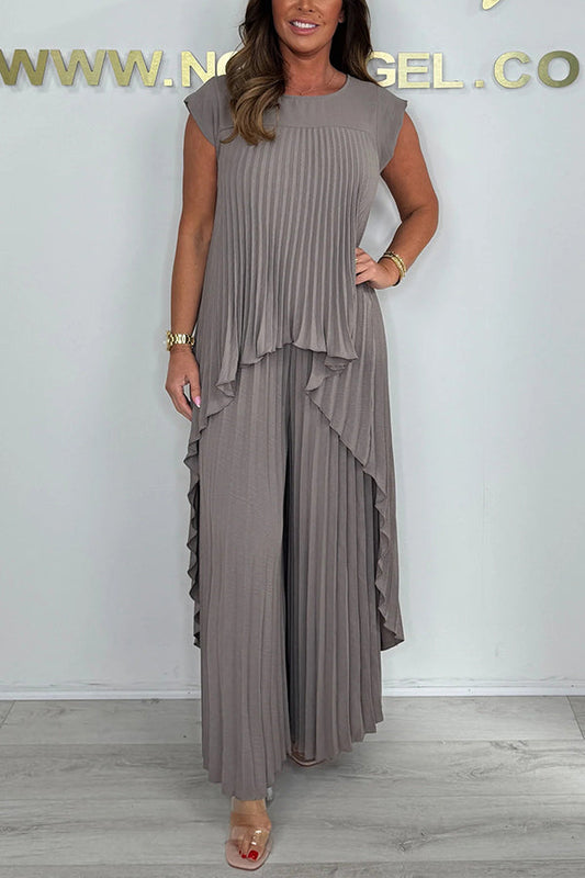 Dernier jour -50% 💥 Ensemble haut plissé mi-long et pantalon large à taille élastique 🔥