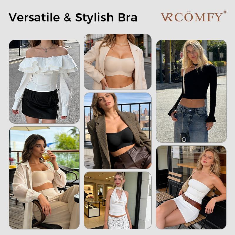 ⛱️Special Price ￡11.99!💞Women's Strapless Bras Push Up Bandeau Bra Non Slip Seamless Wireless Supportive Padded Bra