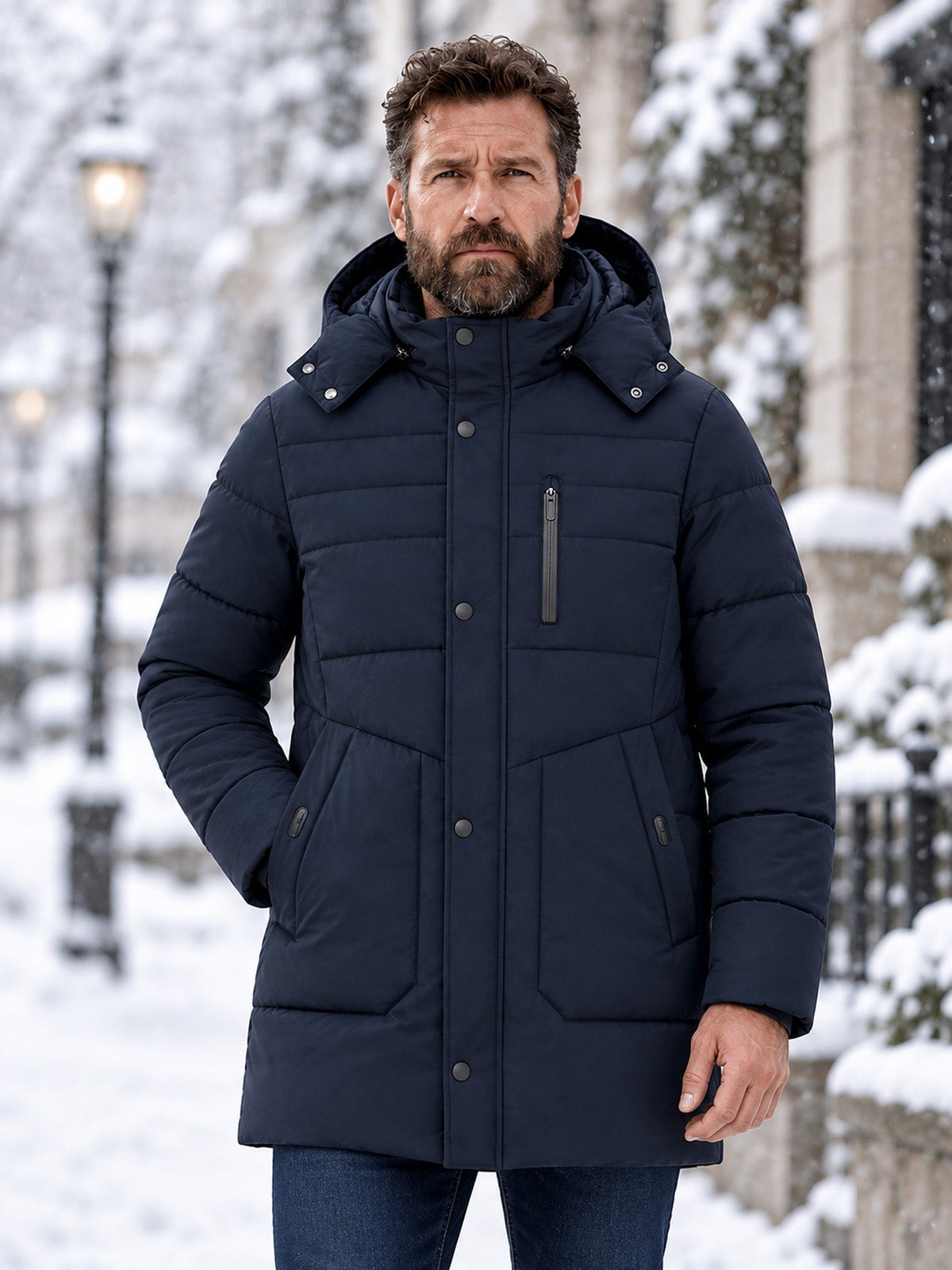 Men's Mid-Length Winter Padded Thickened Business Casual Cotton Coat for Middle-Aged Men