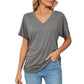 💕Soldes d'été🌷Tops pour dames à col en V, couleur unie, amples(🔥50 % de réduction)