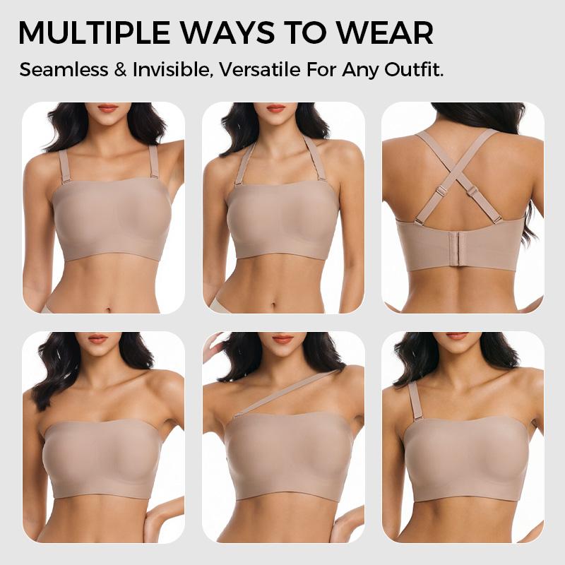 ⛱️Special Price ￡11.99!💞Women's Strapless Bras Push Up Bandeau Bra Non Slip Seamless Wireless Supportive Padded Bra