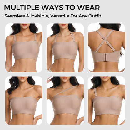 ⛱️Special Price ￡11.99!💞Women's Strapless Bras Push Up Bandeau Bra Non Slip Seamless Wireless Supportive Padded Bra
