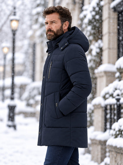 Men's Mid-Length Winter Padded Thickened Business Casual Cotton Coat for Middle-Aged Men
