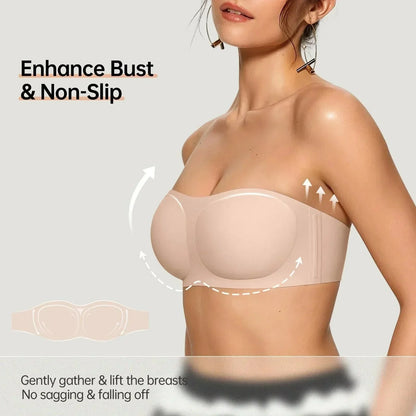 ⛱️Special Price ￡11.99!💞Women's Strapless Bras Push Up Bandeau Bra Non Slip Seamless Wireless Supportive Padded Bra