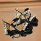 Sandales pour femmes à talon carré et ornements en strass