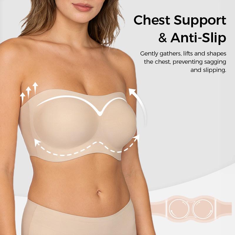 ⛱️Special Price ￡11.99!💞Women's Strapless Bras Push Up Bandeau Bra Non Slip Seamless Wireless Supportive Padded Bra