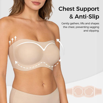 ⛱️Special Price ￡11.99!💞Women's Strapless Bras Push Up Bandeau Bra Non Slip Seamless Wireless Supportive Padded Bra