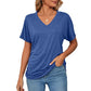 💕Soldes d'été🌷Tops pour dames à col en V, couleur unie, amples(🔥50 % de réduction)