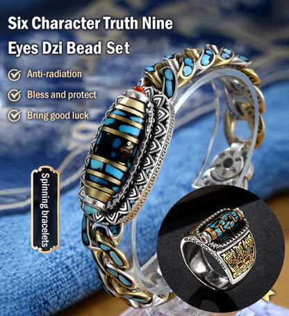 ✨Bracelet Dzi à neuf yeux avec mantra à six caractères en turquoise✨