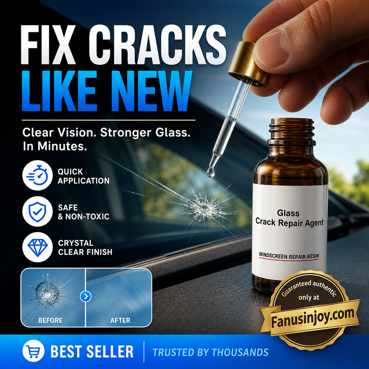 🏆 Last Day Special Price £8.99! 🏭Buy 1 Get 1 Free💦Glass Crack Repair Agent🚗One drop fixes all glass cracks！