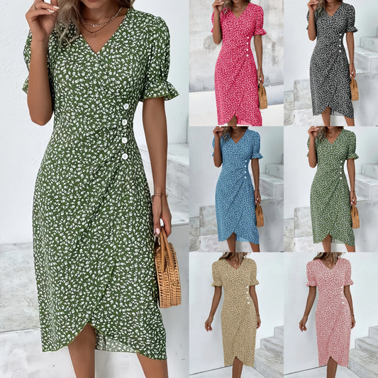 🌷offre limitée dans le temps🌷Robe imprimée florale à col en V pour femme