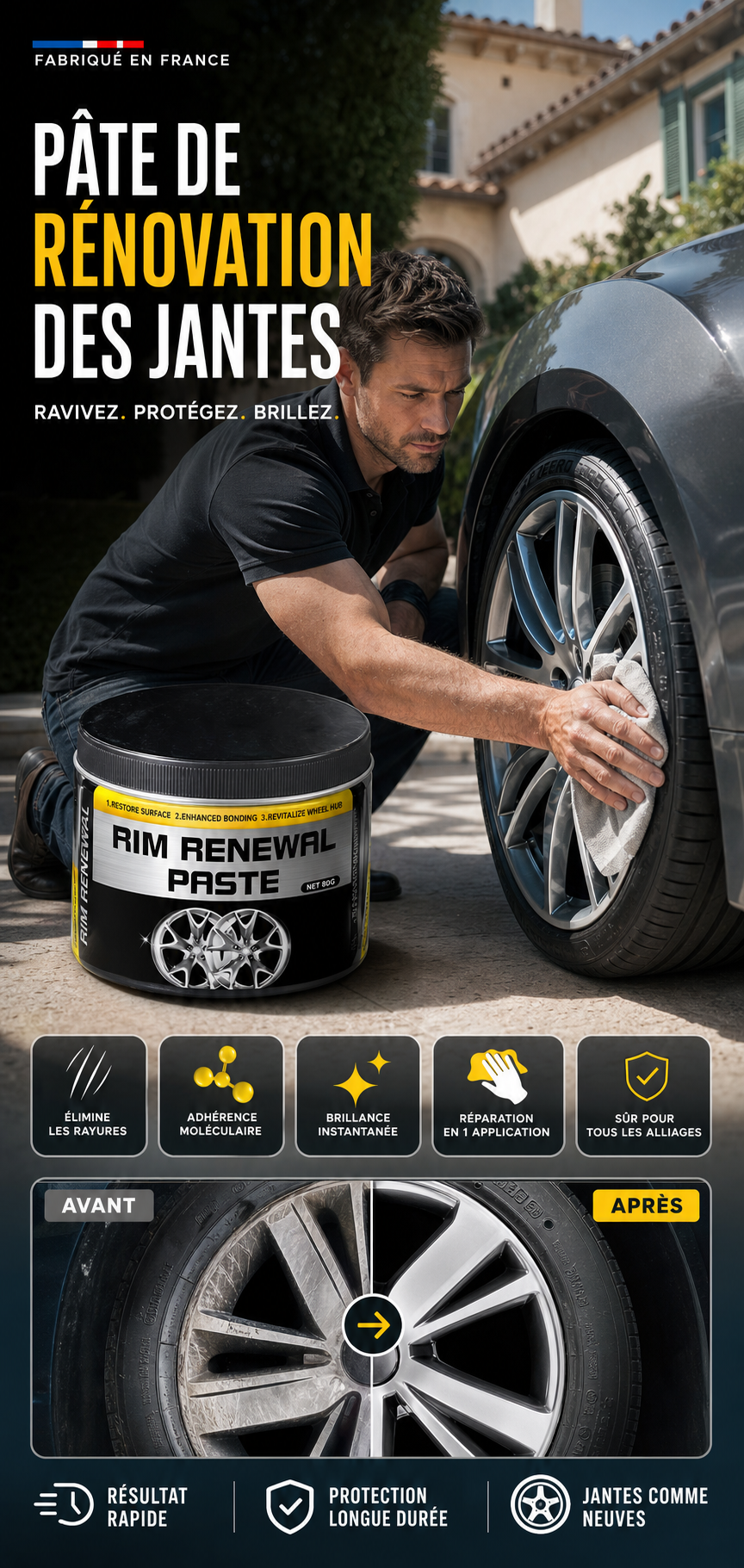 🚗 50% DE RÉDUCTION – Pâte Restauratrice Tout-en-Un pour Jantes – Efface les Rayures, Redonne Brillance & Protège Durablement ✨