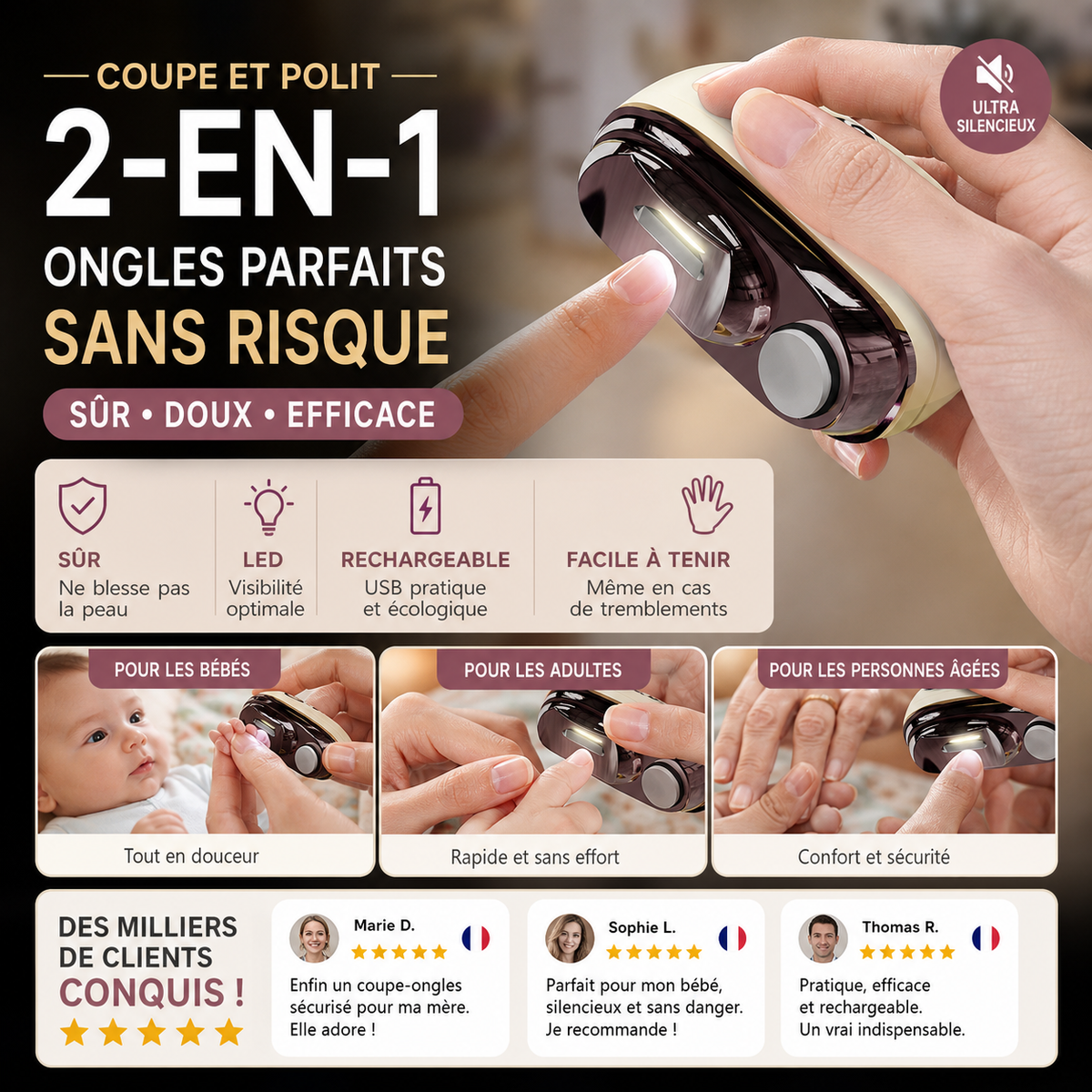 📢📢50% DE RÉDUCTION !! ⏰Coupe-ongles et polisseur électrique intelligent 2-en-1🌟