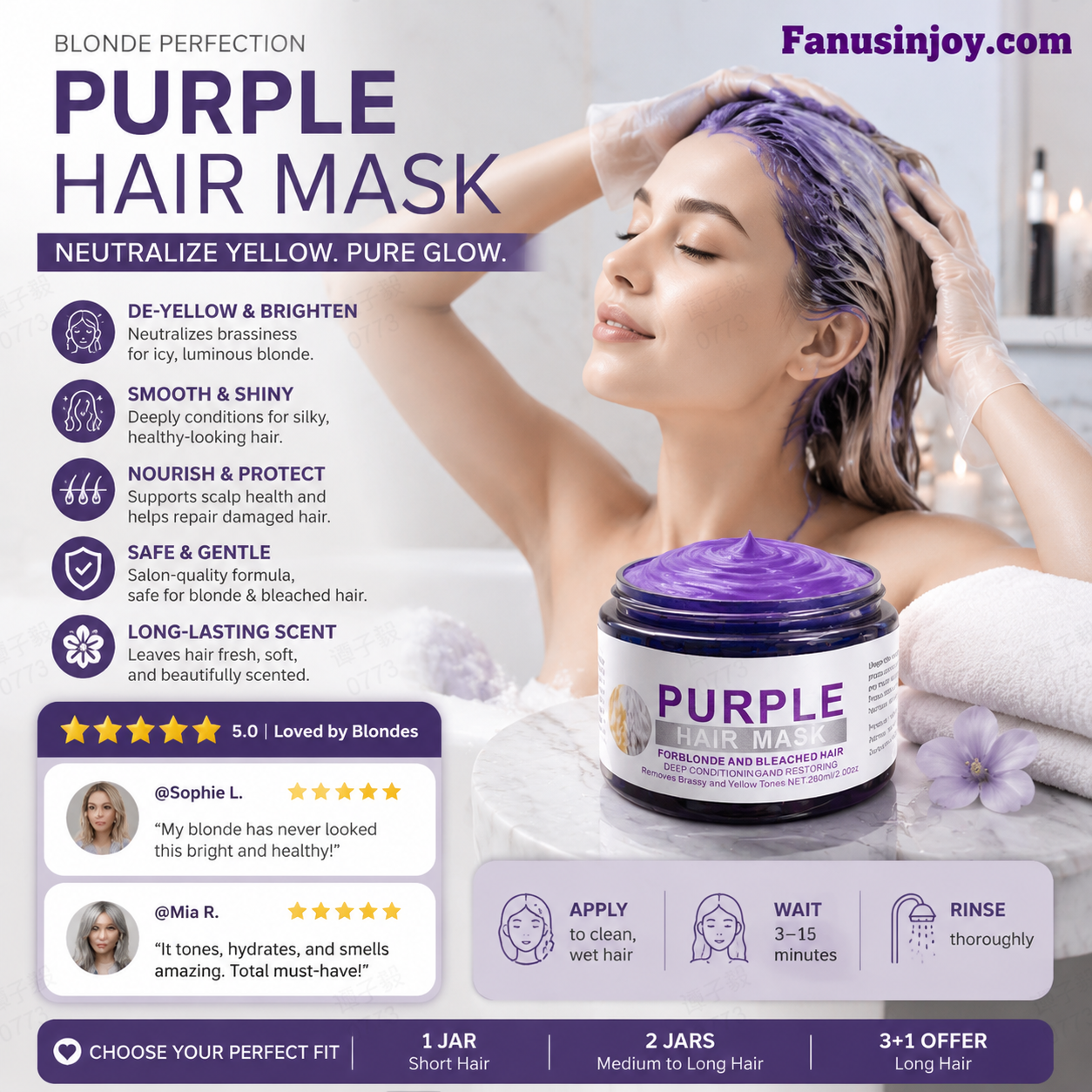 💜Moisturizing Purple Hair Mask with Long-Lasting Scent, Anti-Brass Deep Conditioning Mask for Blonde Bleached Hair