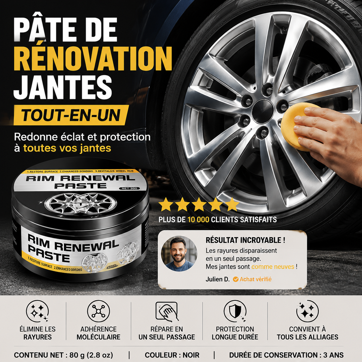 🚗 50% DE RÉDUCTION – Pâte Restauratrice Tout-en-Un pour Jantes – Efface les Rayures, Redonne Brillance & Protège Durablement ✨