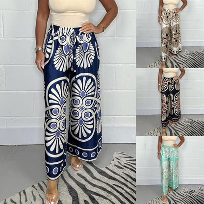 🌷Pantalon large en satin imprimé élégant pour femme（Livraison gratuite pour deux pièces）