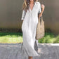 💞25 nouvelles robes fendues en coton et lin à col en V à la mode💞