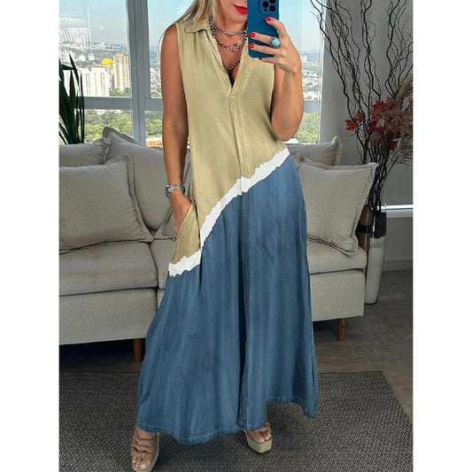 🔥Vente chaude🔥Robe sans manches à revers et col en V pour femmes, teinture par nouage