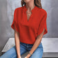 Haut à manches courtes et col en V de couleur unie pour femme