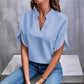 Haut à manches courtes et col en V de couleur unie pour femme