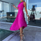 💥50% de réduction 💥Robe longue plissée à une épaule avec ourlet