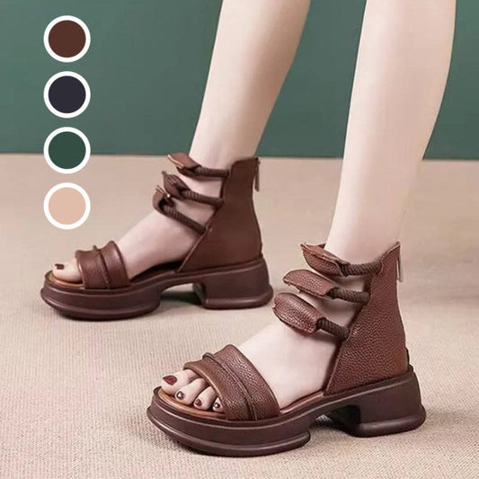 Sandales à bout rond et semelle épaisse pour femme avec fermeture éclair à l'arrière
