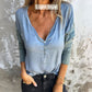 🔥Offre limitée à 50 % de réduction🔥Top à manches longues à col en V de couleur unie pour femmes🌷