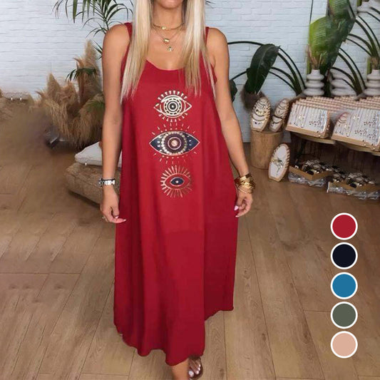 🔥Robe longue sans manches pour femmes avec impression de l'œil