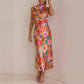 ✨Jusqu'à 67 % de réduction✨Robe longue à fleurs et col licou à taille élastique Love In The Garden