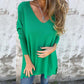 💕 Blouse tricotée confortable à manches longues et col en V pour femme avec fentes latérales