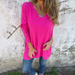 💕 Blouse tricotée confortable à manches longues et col en V pour femme avec fentes latérales