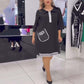 Robe trapèze noire chic pour femme avec bordure contrastante et détails de poche