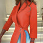 🔥Robe blazer nouée à la taille et plissée, col à revers, Ombre