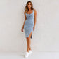 ✨ Robe Camisole Moulante en Denim – Bretelles Réglables, Col U & Fente Sexy 🔥👗