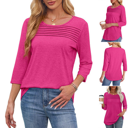 💕Dernier jour -50 %👚T-shirt décontracté à manches 3/4 plissé pour femme🌞