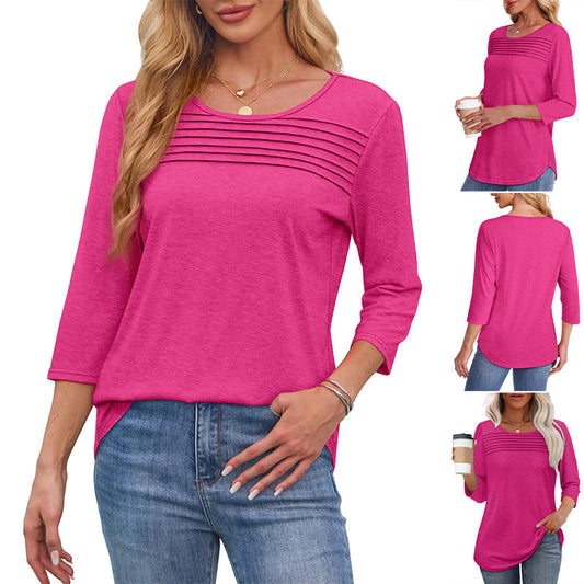 💕Dernier jour -50 %👚T-shirt décontracté à manches 3/4 plissé pour femme🌞