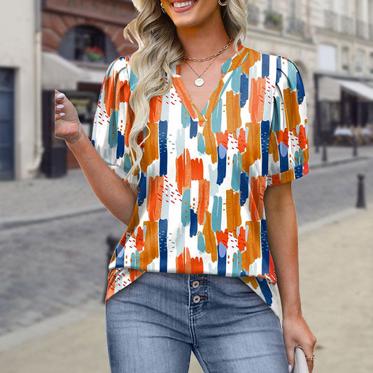 Spring Specials🌸  Women's Printed V-Neck Short Sleeve Top