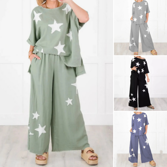 Women's Star Patch Set Short Sleeve Casual Two-Piece Pajamas