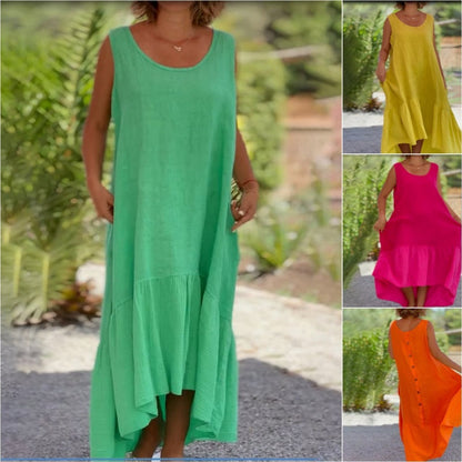 [36-50]Robe décontractée sans manches à col rond pour femme