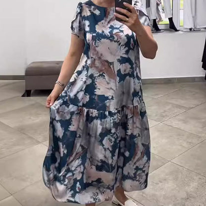 👗Début de l'été Nouveau✨Robe ample à col rond et manches courtes à fleurs